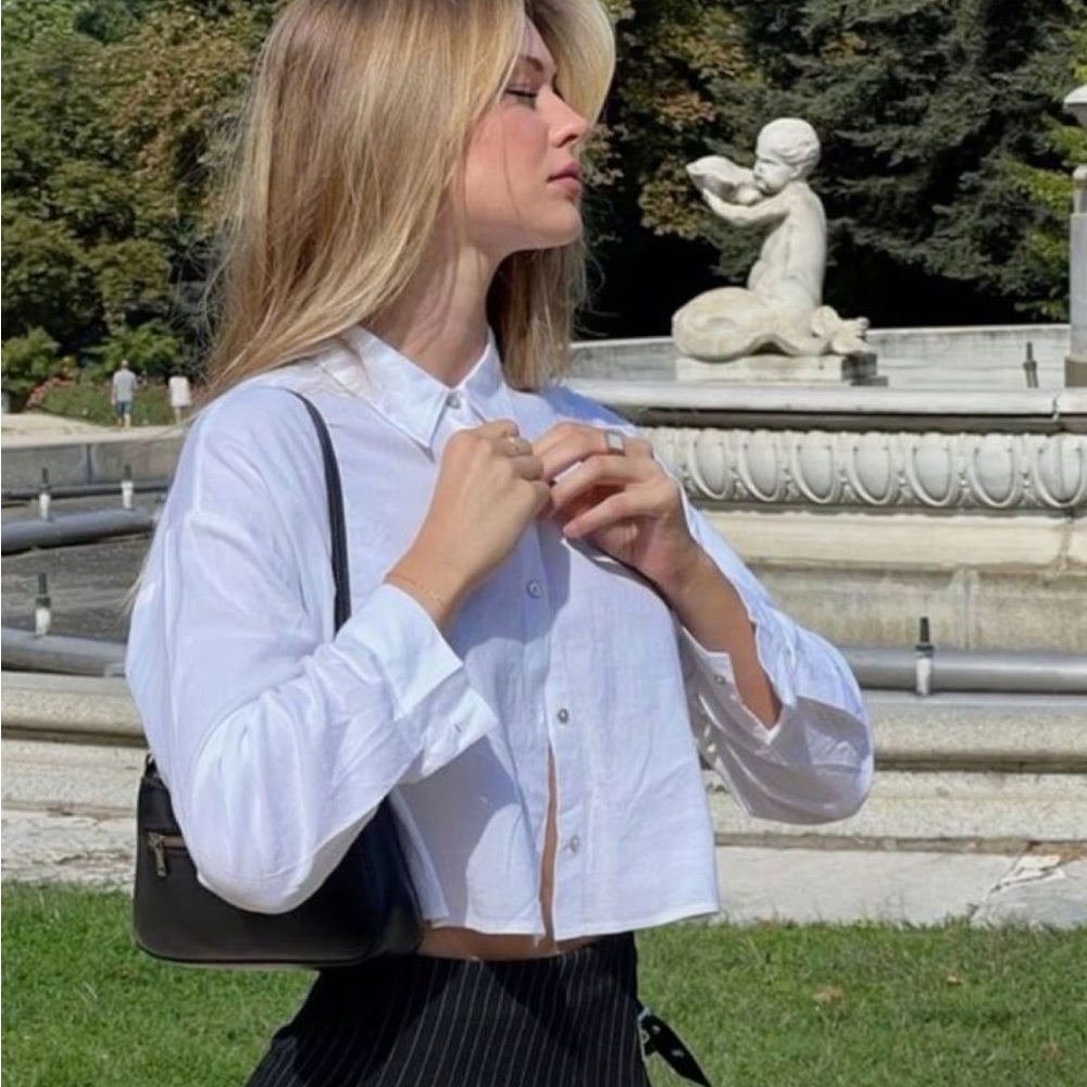 Zara White Collar Crop Top